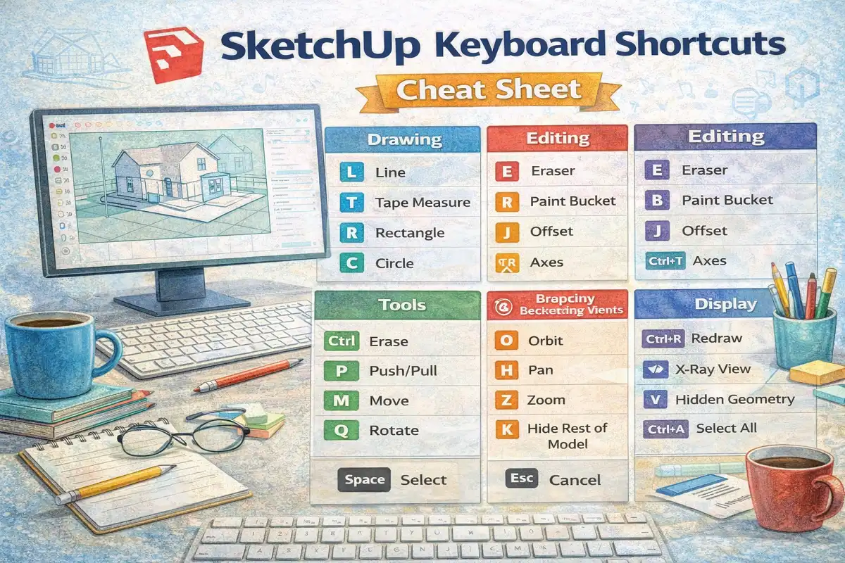 SketchUp Keyboard Shortcuts Cheat Sheet